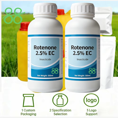 Rotenone 2,5% EC insecticide organique naturel pour l'agriculture verte, lutte contre les ravageurs à large spectre, fourniture directe d'usine avec spécifications de colis flexibles, commande en vrac acceptable.