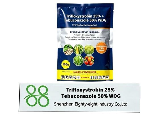 Trifloxystrobin + Tebuconazole WDG fongicide de fabrication directe. Mécanisme double, effet résiduel long, idéal pour la gestion des maladies des vergers et des champs.