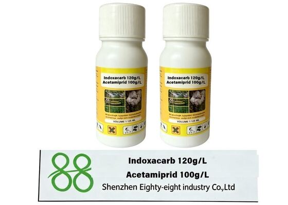 Indoxacarbe 120g/L + Acétamipride 100g/L SC Composé Insecticide à Large Spectre pour Chenilles et Ravageurs Suceurs sur Cultures & Vergers Indoxacarbe CAS : 173584-44-6 Acétamipride CAS : 135410-20-7