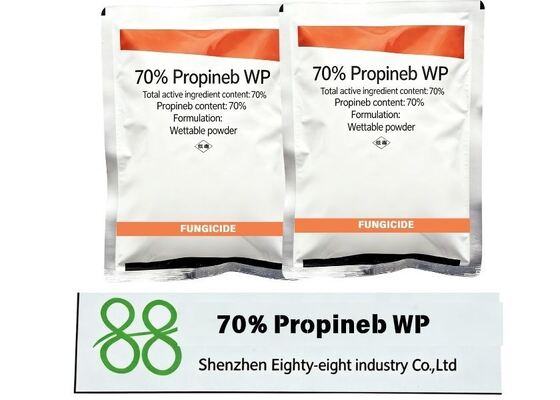 70% Propineb WP fongicide en poudre mouillable protectrice, excellente performance anti-résistance, idéal pour une utilisation en rotation avec des fongicides systémiques, adapté aux plantations fruitières et légumières à grande échelle.
